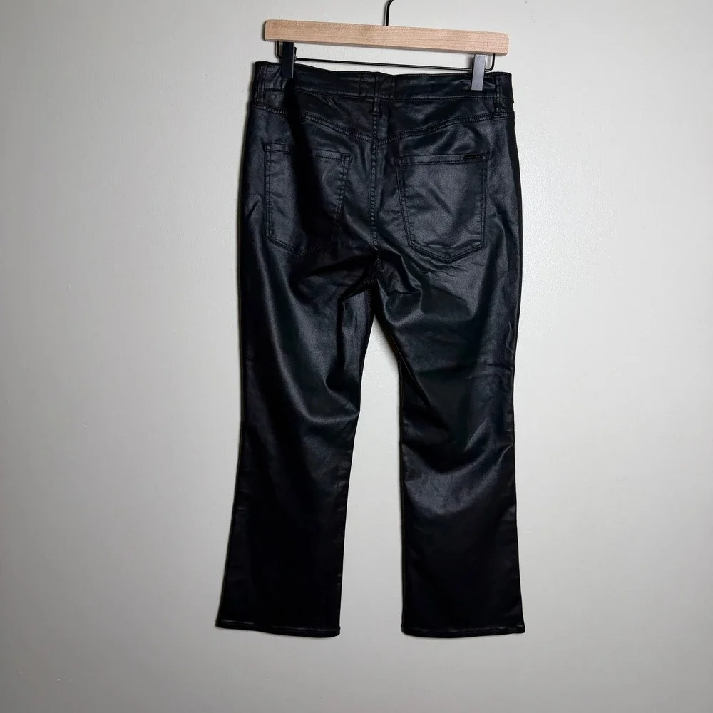White House Black Market Womens Pants 8 Black High-Rise Kick Flare Coated Denim